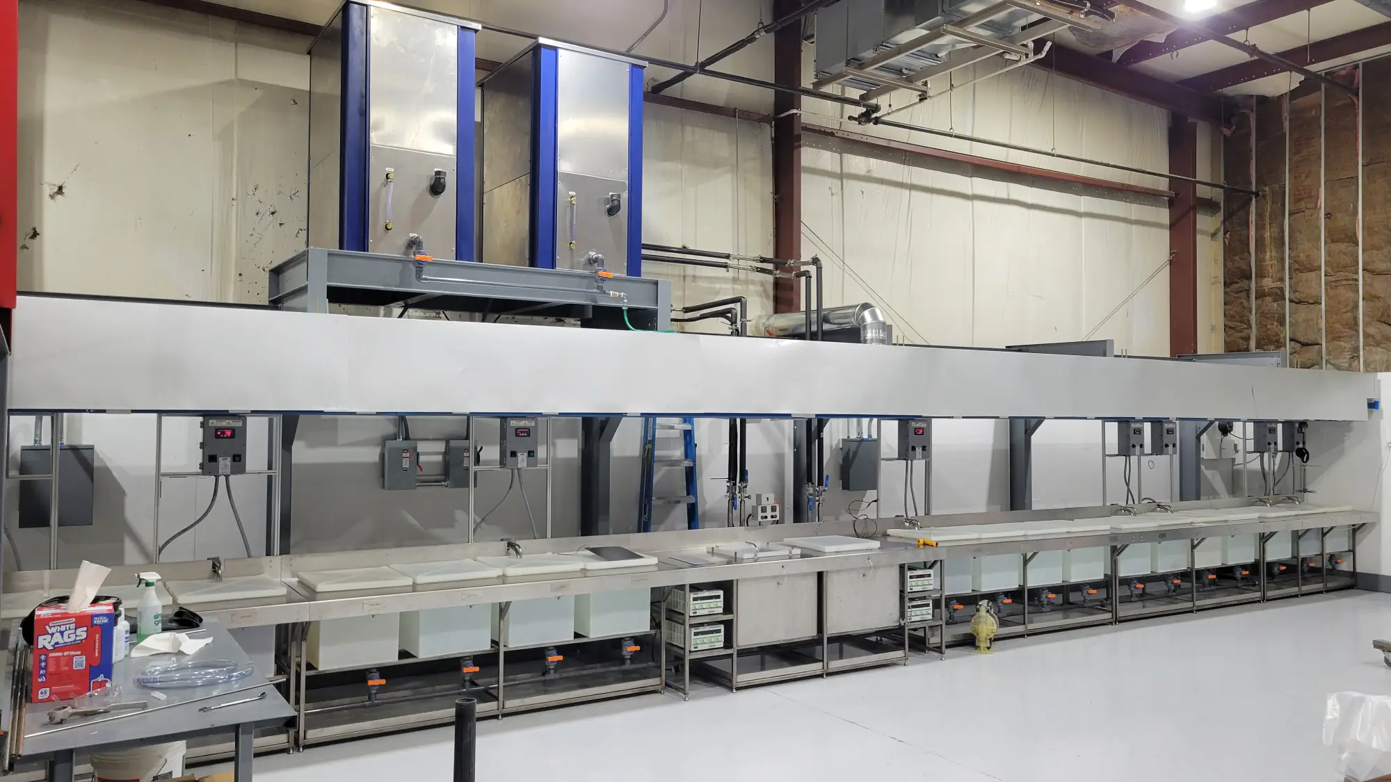 A picture of an Anodizing line with chillers.
